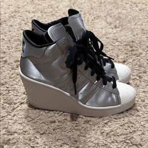 Adidas Originals Superstar Ellure Silver Wedge Tennis Shoes US 8